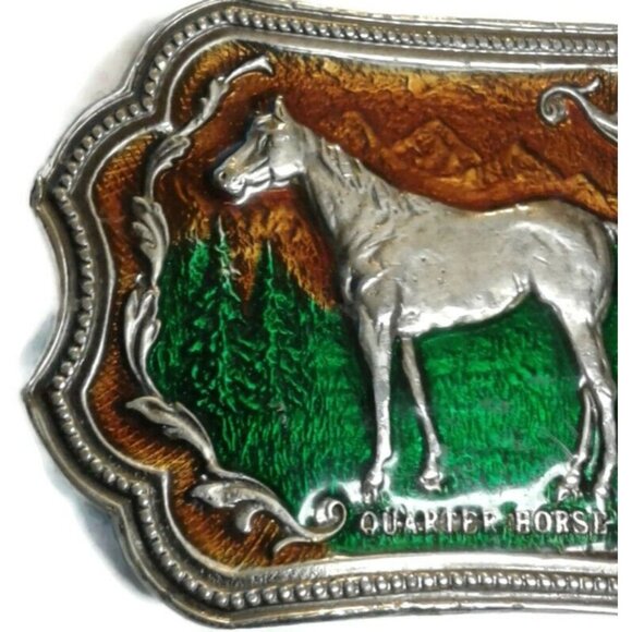 Pewter Belt Buckle Quarter Horse enameled Equestrian - Picture 6 of 7